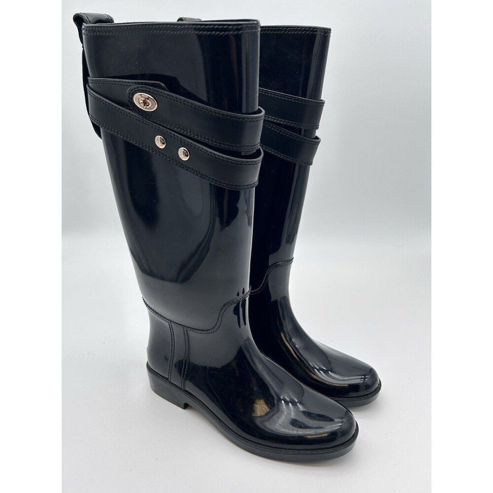 Coach Talia Black Rubber Rain Boots Waterproof Turn Lock Buckle Strap Women’s 7 - Picture 7 of 9